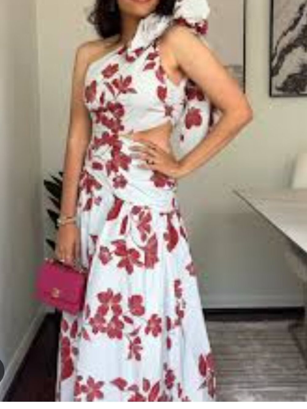 Banana Republic !Poplin One-Shoulder Floral Print Dress With Cut Outs